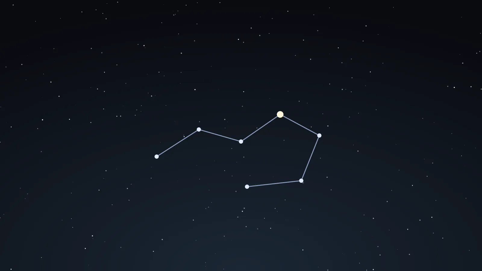 A small constellation over a dark blue night sky.